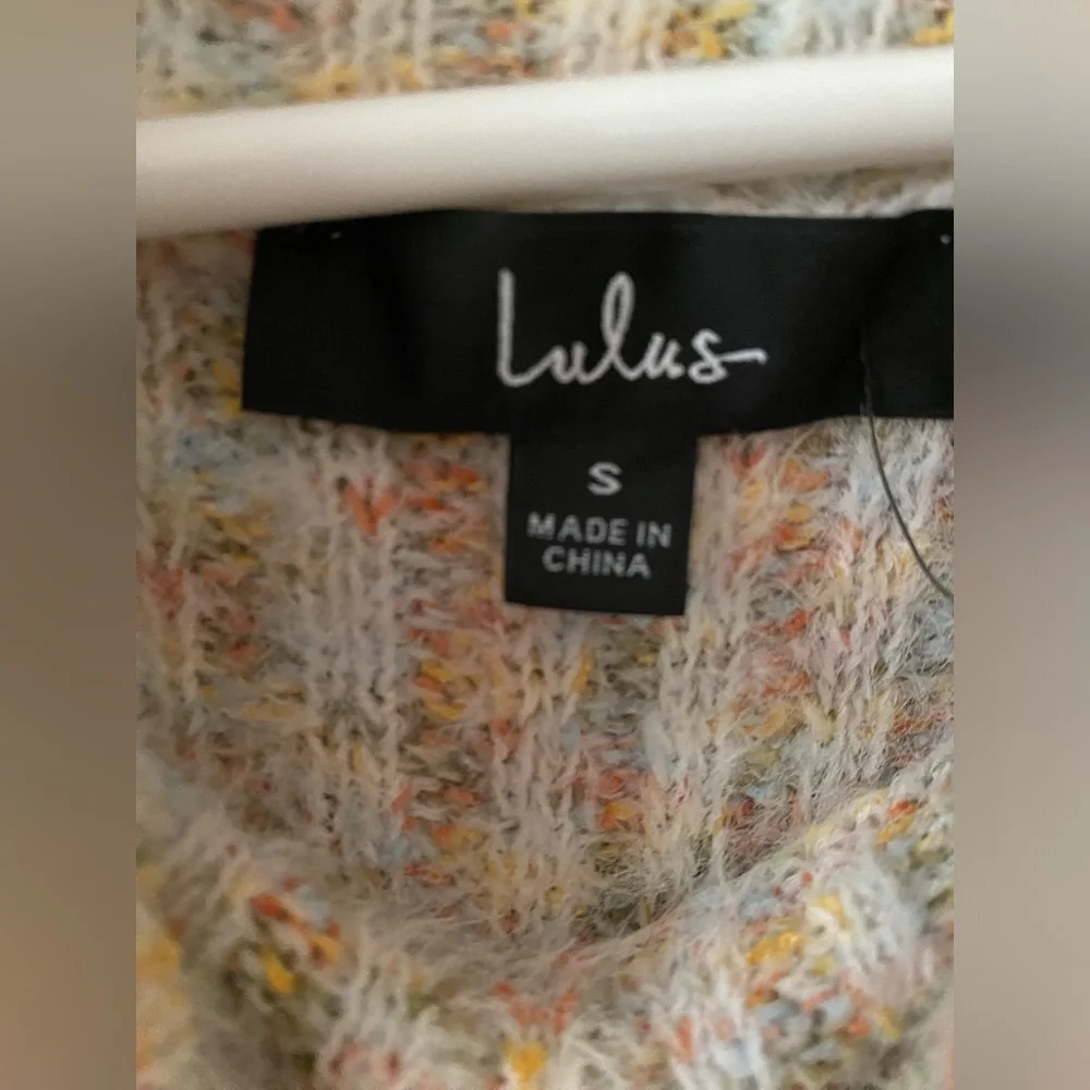 Lulu’s Sweet Whispers Ivory Multicolor Eyelash Knit Turtleneck Sweater Dress - Picture 5 of 6